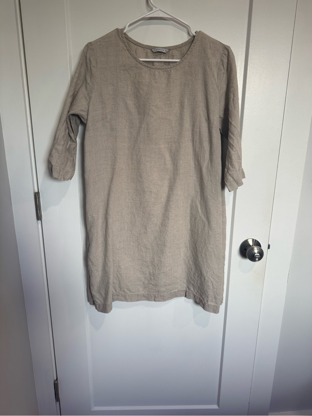 Linenfox Neutral Beige Linen Midi Dress
